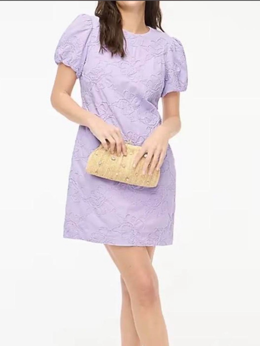 NWT J.Crew Lilac Puff Sleeve Embroidered Shift Dress with Pockets Size 0
